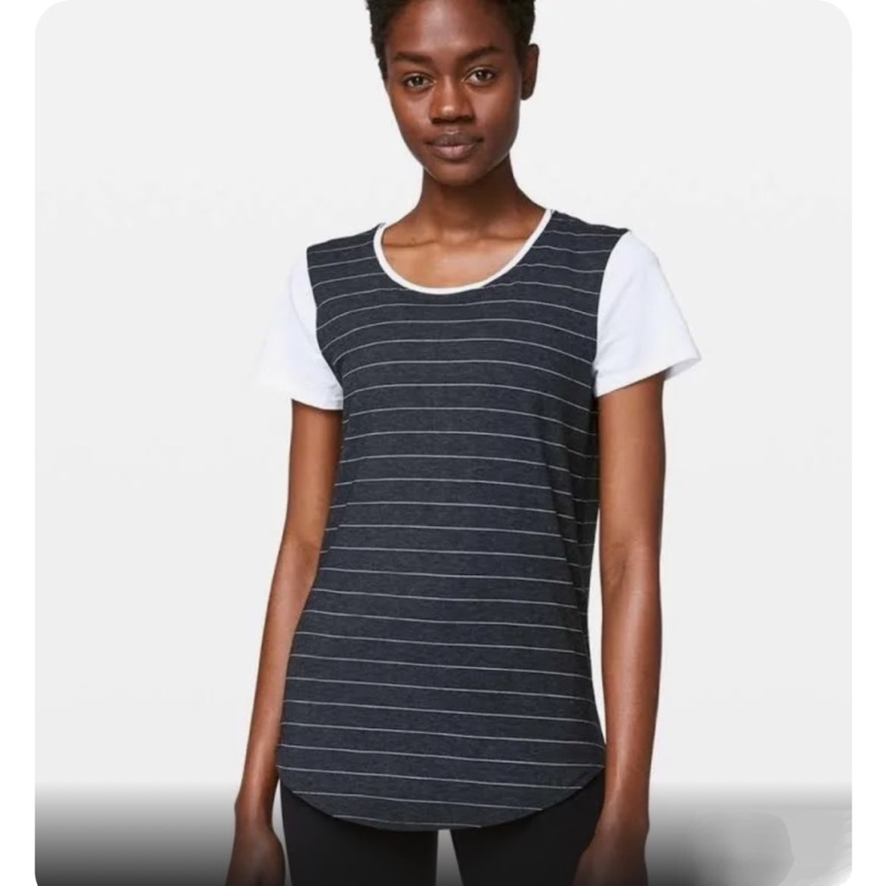 Lululemon Love Crew in Short-Sleeve Stripe Heathered Black and White